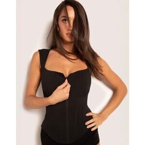 NWT TA3 Corset Lace Up Square Neck Sleeveless Top Black Medium